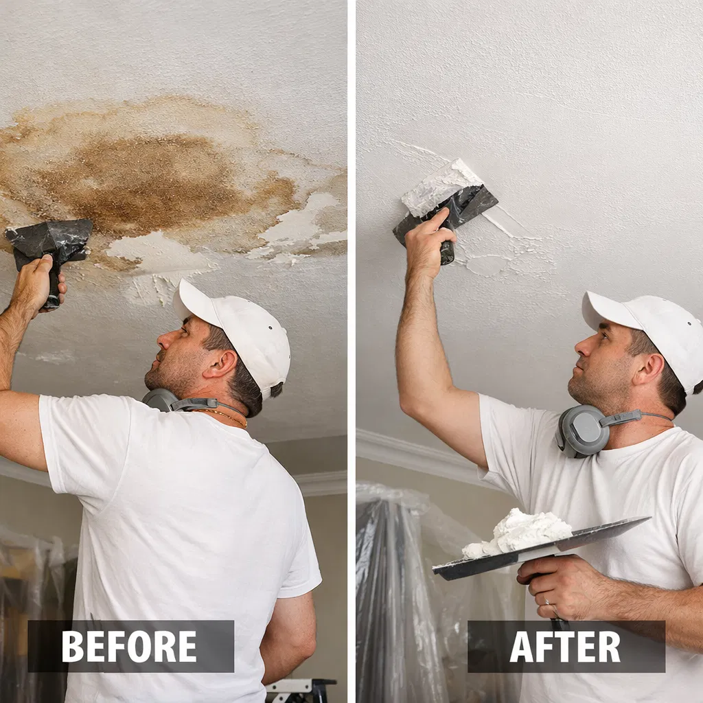 Clean plaster ceiling repair and renovation finish