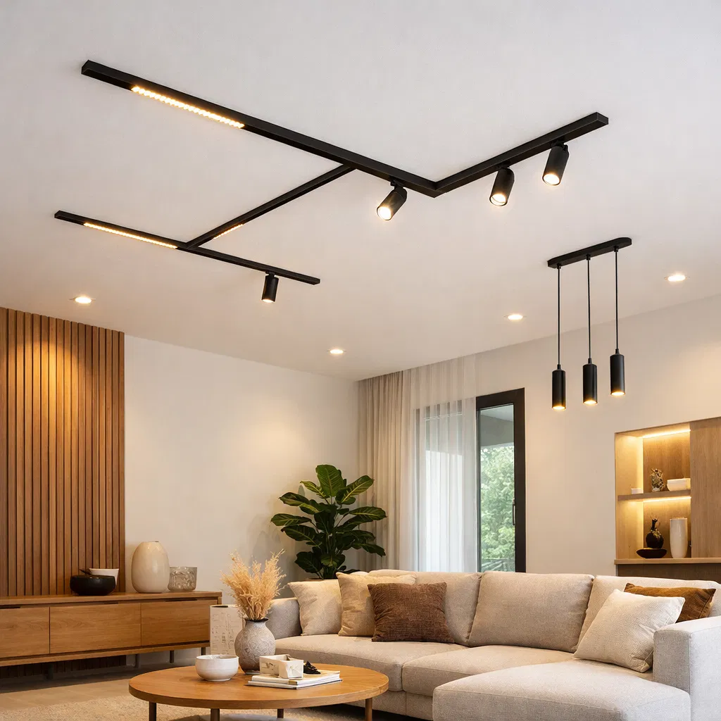 Adjustable magnetic track lights for modern ceiling design