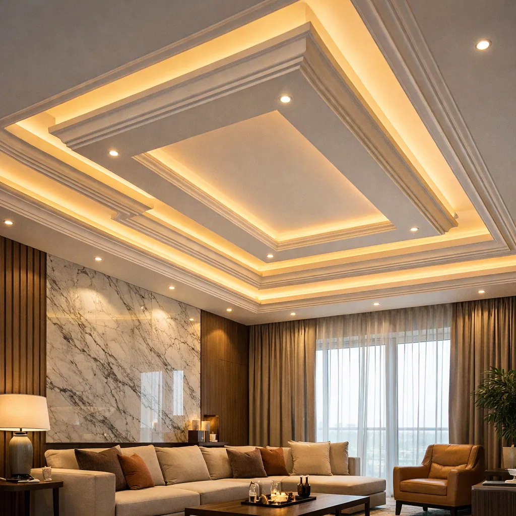 Modern geometric cornice plaster ceiling detail