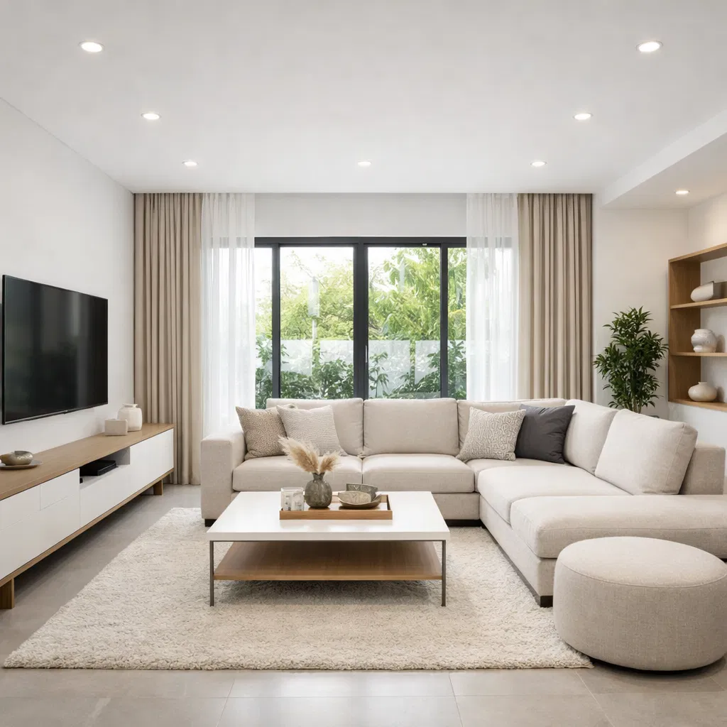 Modern living room plaster ceiling transformation